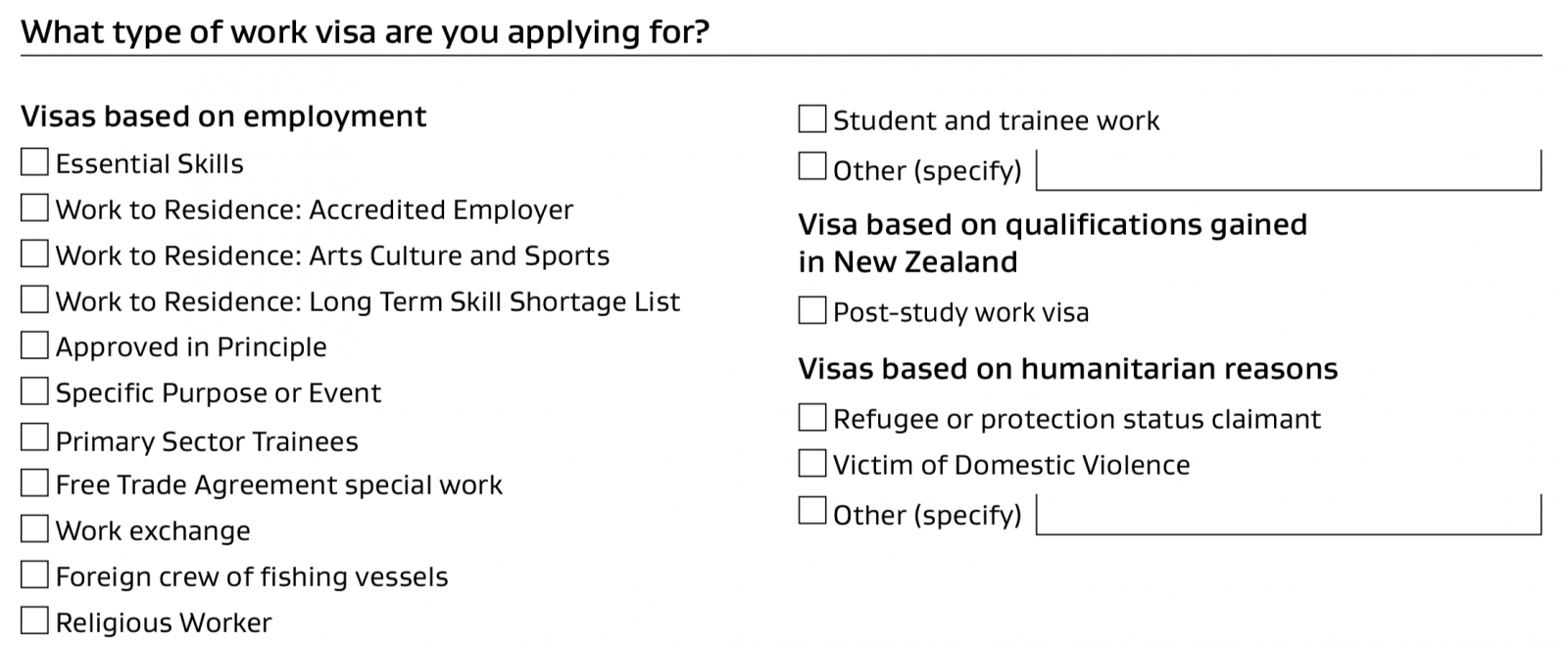 Diferentes tipos de Work Visa New Zealand